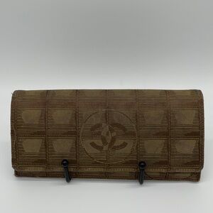 Chanel CC Flap Canvas Travel Line Long Wallet in Khaki/Brown